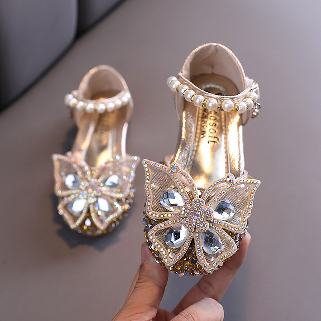 2023 New Children's Party Wedding Children Shoes Sequin Lace Bow Kids Shoes Cute Pearl Princess Dance Single Casual Girls Shoe Toddler Girls' Shoes  Sandals