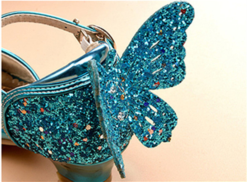 Princess Girls Sandals Kid Butterfly Diamond High Heel Children Glitter Latin Dance Sequins Shoes Summer Girl Party Crystal Shoe KidsBaby Shoes   Girls' Shoes  Sandals