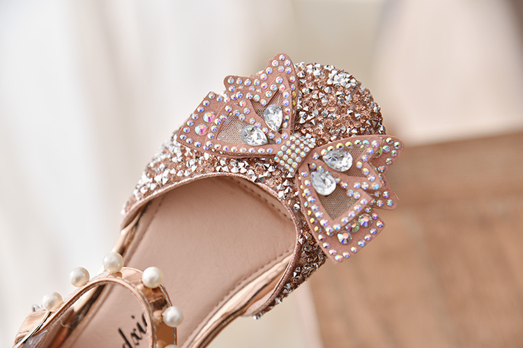 Girls Sequin Lace Bow Kids Shoes Girls Cute Pearl Princess Dance Single Casual Shoe 2021 New Children's Party Wedding Shoes Sandals