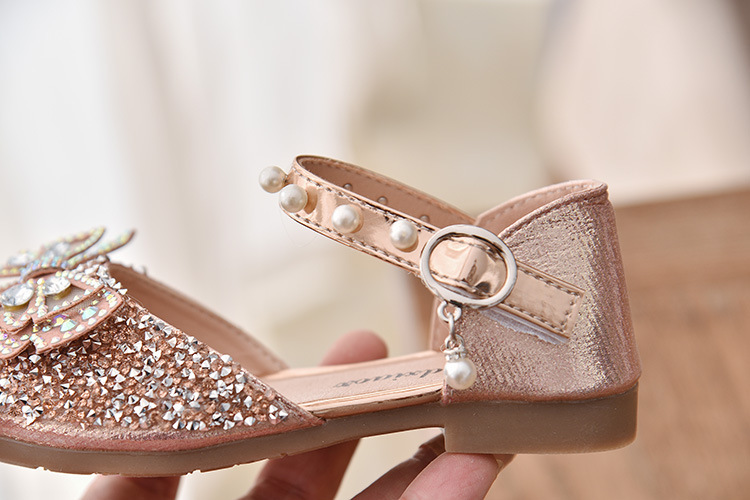 Girls Sequin Lace Bow Kids Shoes Girls Cute Pearl Princess Dance Single Casual Shoe 2021 New Children's Party Wedding Shoes Sandals