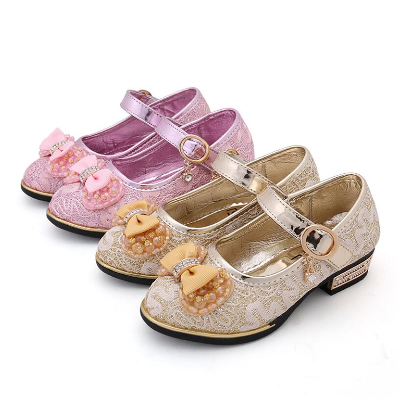 Spring Children Shoes Girls High Heel Princess Dance Sandals Kids Shoes Glitter Leather Fashion Girls Party Dress Wedding Shoes Kids Baby Shoes