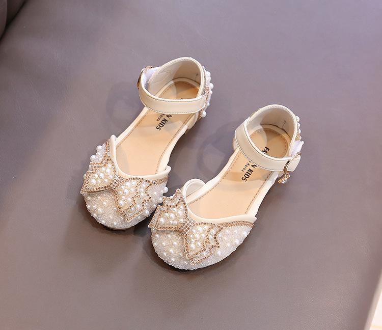 Girls Princess Sandals 2022 Summer New Baby Pearl Rhinestones Bow Single Shoes Fashion Non-slip Flat Children's Shoe E963 Sandals Girls' Shoes