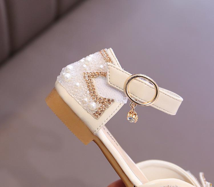 Girls Princess Sandals 2022 Summer New Baby Pearl Rhinestones Bow Single Shoes Fashion Non-slip Flat Children's Shoe E963 Sandals Girls' Shoes