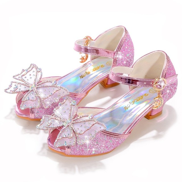 Kids Princess Wedges Children Elsa Party Dress Butterfly Pumps Little Girls Birthday Heel Princess Shoes Leather Ballerina Flats