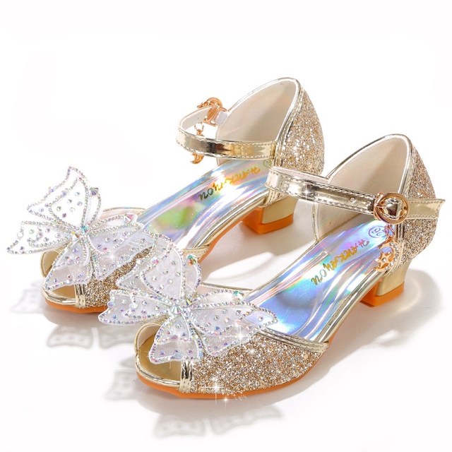 Kids Princess Wedges Children Elsa Party Dress Butterfly Pumps Little Girls Birthday Heel Princess Shoes Leather Ballerina Flats