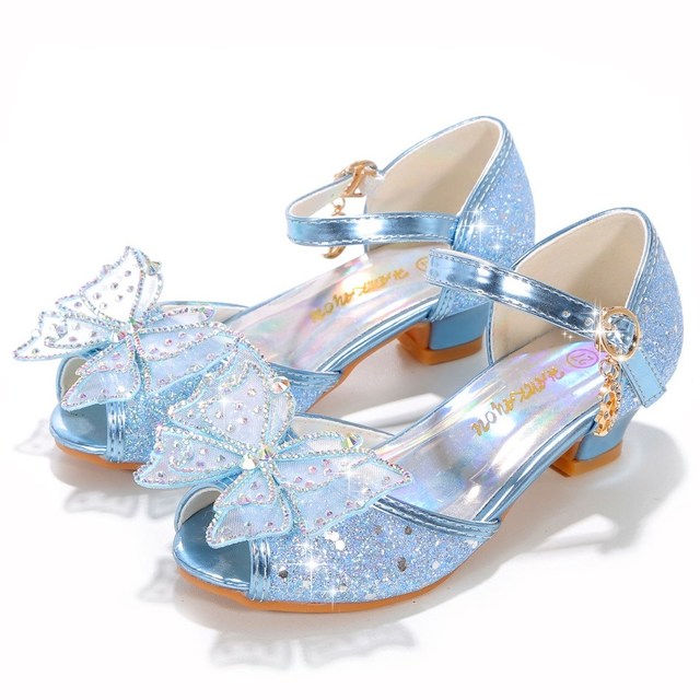 Kids Princess Wedges Children Elsa Party Dress Butterfly Pumps Little Girls Birthday Heel Princess Shoes Leather Ballerina Flats