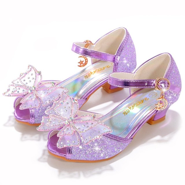 Kids Princess Wedges Children Elsa Party Dress Butterfly Pumps Little Girls Birthday Heel Princess Shoes Leather Ballerina Flats