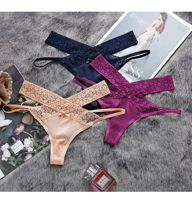 3pcs High cross lace edge ice traceless women's underwear large low waist sexy hollow triangle underwear women's new product