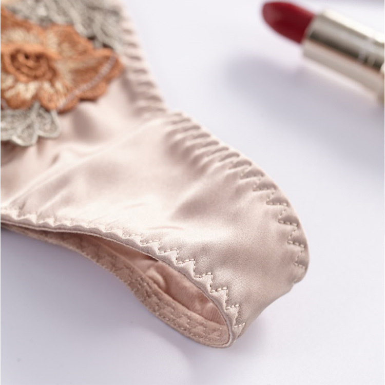 3pcs  Sexy Thong Heavy Silk Embroidered Flower Adjustable Ribbon Breathable Soft Women's Panties