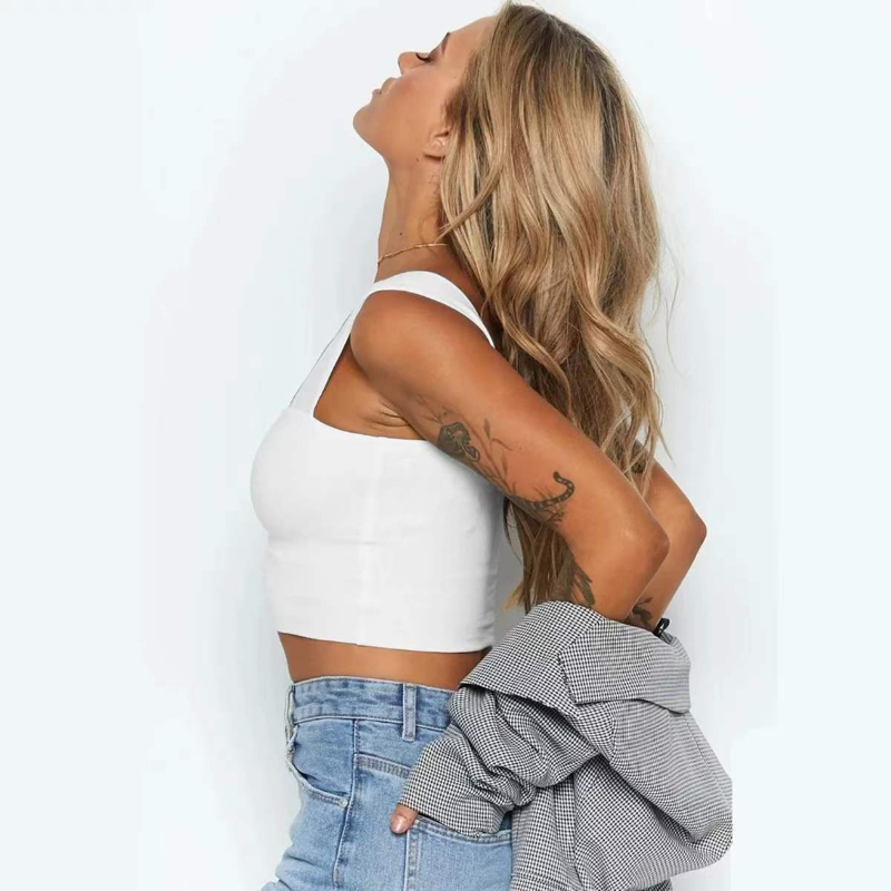 1pc Fashion Square Neck Sleeveless Summer Crop Top White Women Black Casual Basic T Shirt Off Shoulder Cami Sexy Backless Tank Top
