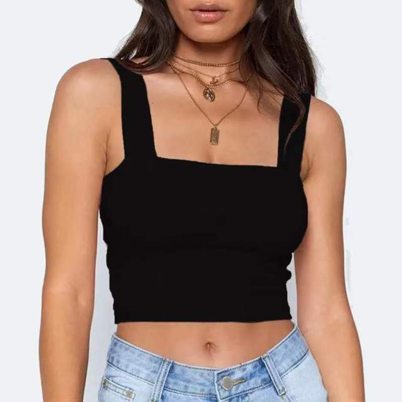 1pc Fashion Square Neck Sleeveless Summer Crop Top White Women Black Casual Basic T Shirt Off Shoulder Cami Sexy Backless Tank Top