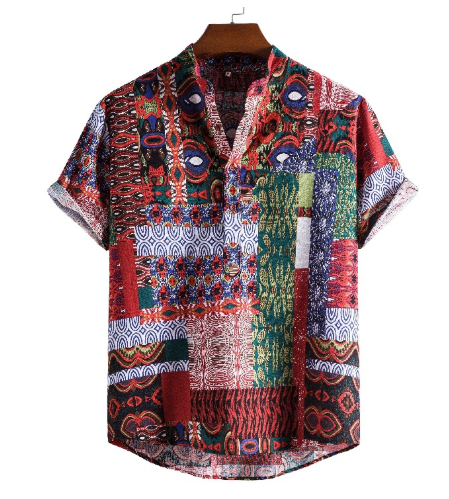 Linen Short Sleeve Shirt Men Summer Floral Loose Baggy Casual Hawaii Holiday Beach Shirt Tee Tops Buttons Blouse National Style