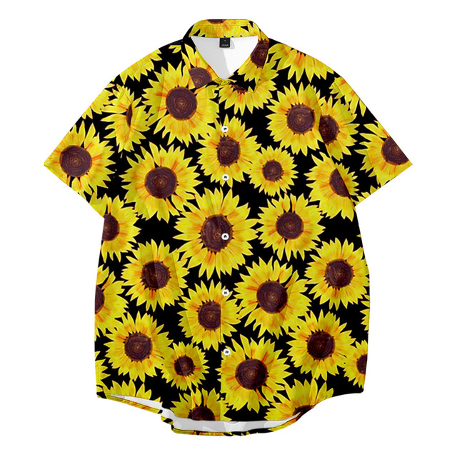 New Hawaii Shirts Sunflower Pinrt Streetwear Beach Vintage 3D Print Hawaiian Summer Casual One Button Shirts for Men And Women