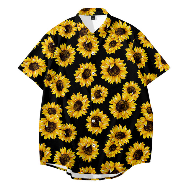 New Hawaii Shirts Sunflower Pinrt Streetwear Beach Vintage 3D Print Hawaiian Summer Casual One Button Shirts for Men And Women