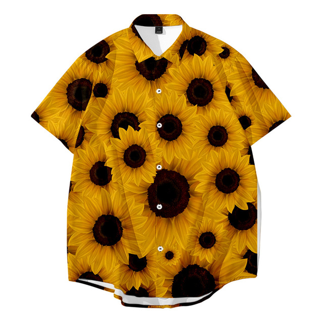 New Hawaii Shirts Sunflower Pinrt Streetwear Beach Vintage 3D Print Hawaiian Summer Casual One Button Shirts for Men And Women