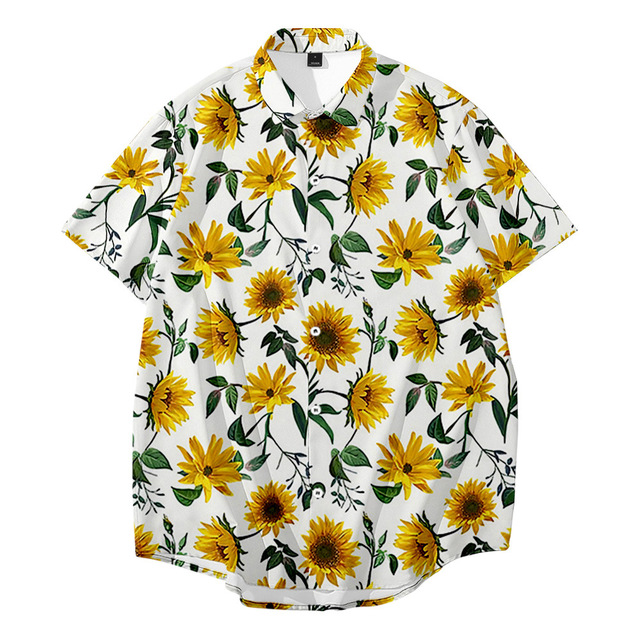 New Hawaii Shirts Sunflower Pinrt Streetwear Beach Vintage 3D Print Hawaiian Summer Casual One Button Shirts for Men And Women