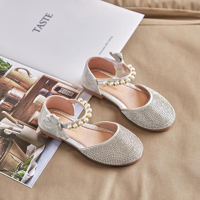 Girls Princess Sandals Children's Pearl Bow Rhinestone Flats Shoes Little Children Sweet Soft Non-slip Kids Shoes E954 Kids Baby Shoes Girls' Shoes Sandals