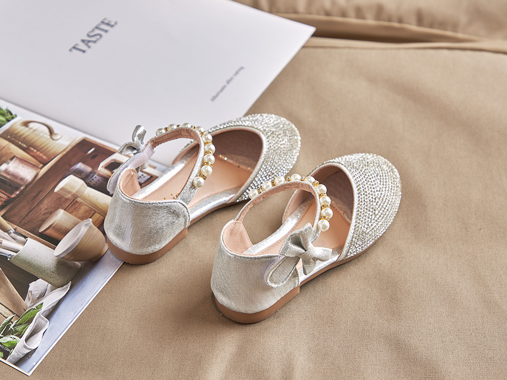 Girls Princess Sandals Children's Pearl Bow Rhinestone Flats Shoes Little Children Sweet Soft Non-slip Kids Shoes E954 Kids Baby Shoes Girls' Shoes Sandals