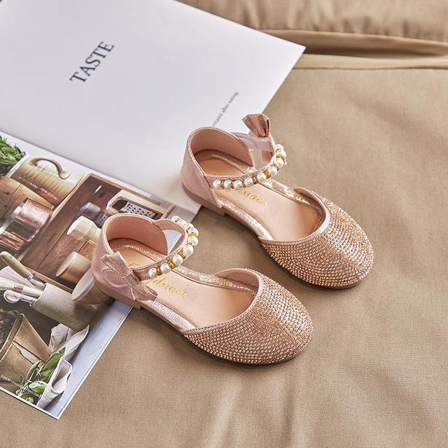 Girls Princess Sandals Children's Pearl Bow Rhinestone Flats Shoes Little Children Sweet Soft Non-slip Kids Shoes E954 Kids Baby Shoes Girls' Shoes Sandals