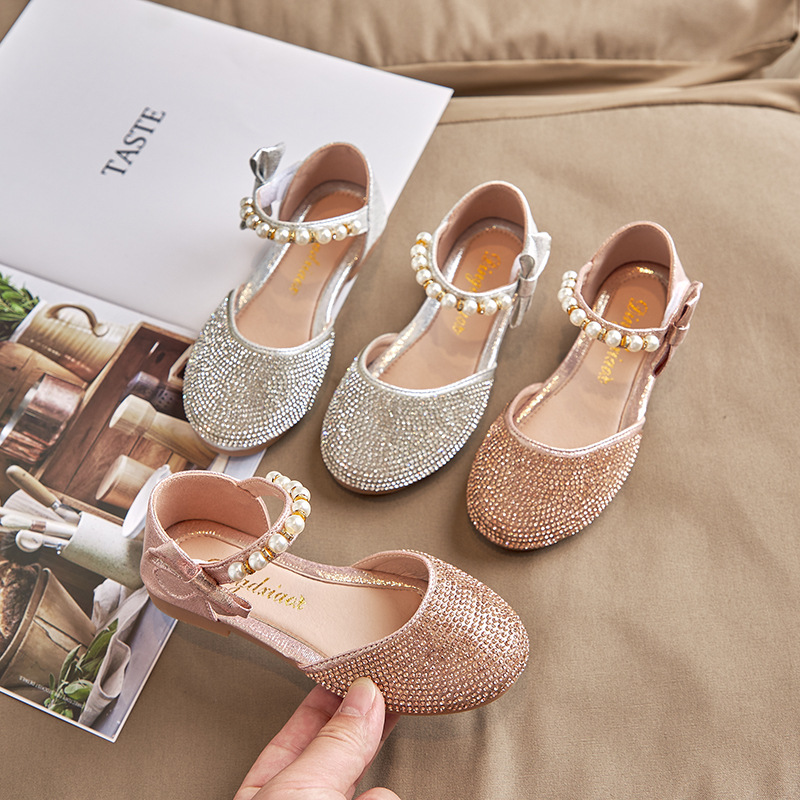 Girls Princess Sandals Children's Pearl Bow Rhinestone Flats Shoes Little Children Sweet Soft Non-slip Kids Shoes E954 Kids Baby Shoes Girls' Shoes Sandals