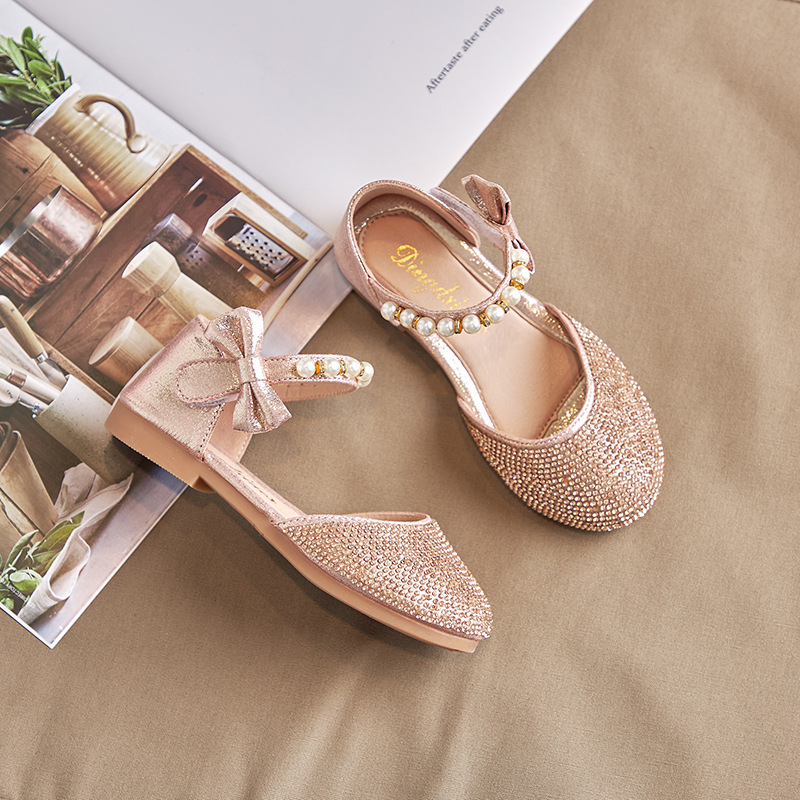 Girls Princess Sandals Children's Pearl Bow Rhinestone Flats Shoes Little Children Sweet Soft Non-slip Kids Shoes E954 Kids Baby Shoes Girls' Shoes Sandals