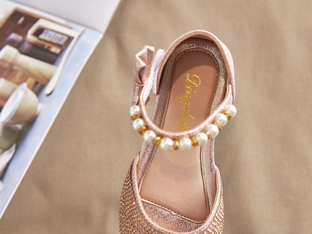 Girls Princess Sandals Children's Pearl Bow Rhinestone Flats Shoes Little Children Sweet Soft Non-slip Kids Shoes E954 Kids Baby Shoes Girls' Shoes Sandals