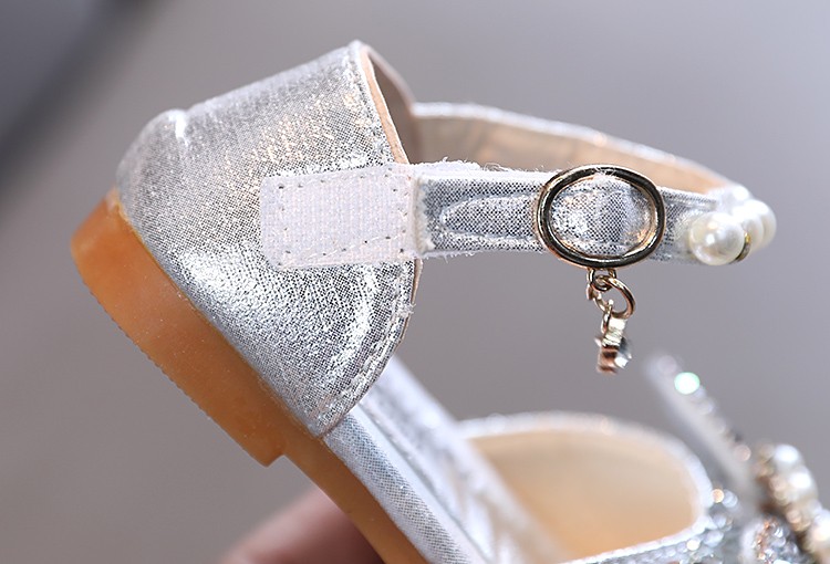 New Girls Princess Shoes  Sandals Baby Flat Sequin Pearl Bow Sandals Kids Shoes Children Fashion Bling Soft Kids Dance Party Shoes