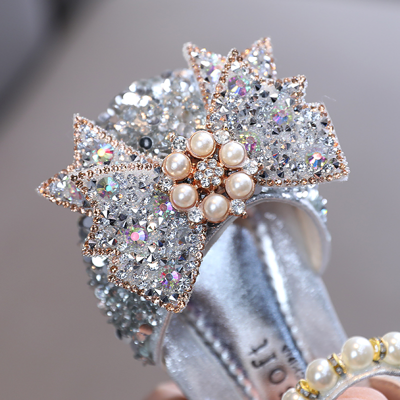New Girls Princess Shoes  Sandals Baby Flat Sequin Pearl Bow Sandals Kids Shoes Children Fashion Bling Soft Kids Dance Party Shoes