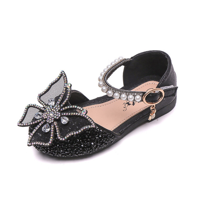 Girls Sequin Lace Bow Kids Shoes Girls Cute Pearl Princess Dance Single Casual Shoe 2022 New Children's Party Wedding Shoes Sandals