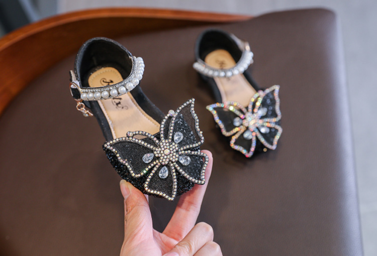 Girls Sequin Lace Bow Kids Shoes Girls Cute Pearl Princess Dance Single Casual Shoe 2022 New Children's Party Wedding Shoes Sandals