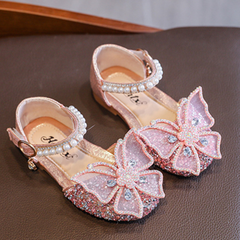 Girls Sequin Lace Bow Kids Shoes Girls Cute Pearl Princess Dance Single Casual Shoe 2022 New Children's Party Wedding Shoes Sandals