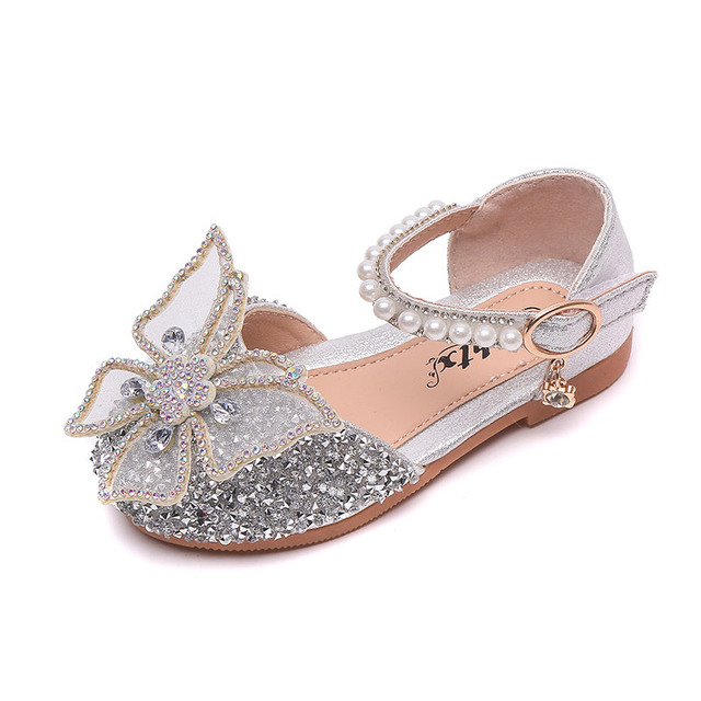 Girls Sequin Lace Bow Kids Shoes Girls Cute Pearl Princess Dance Single Casual Shoe 2022 New Children's Party Wedding Shoes Sandals