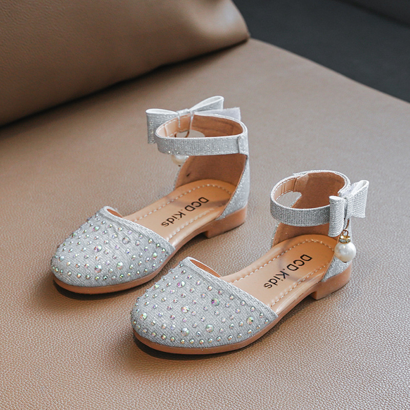 Girls Leather Shoes Children Flats Princess 2022 Spring Summer Brand New Kids Dress Shoes For Wedding Party Bling Glitter Sandals 21-35