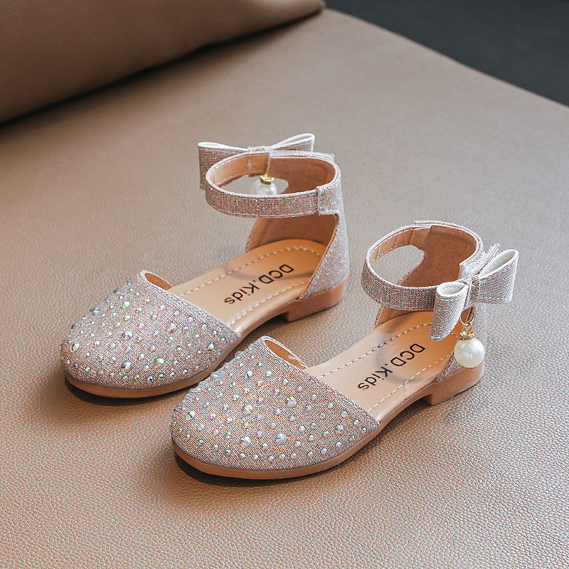 Girls Leather Shoes Children Flats Princess 2022 Spring Summer Brand New Kids Dress Shoes For Wedding Party Bling Glitter Sandals 21-35