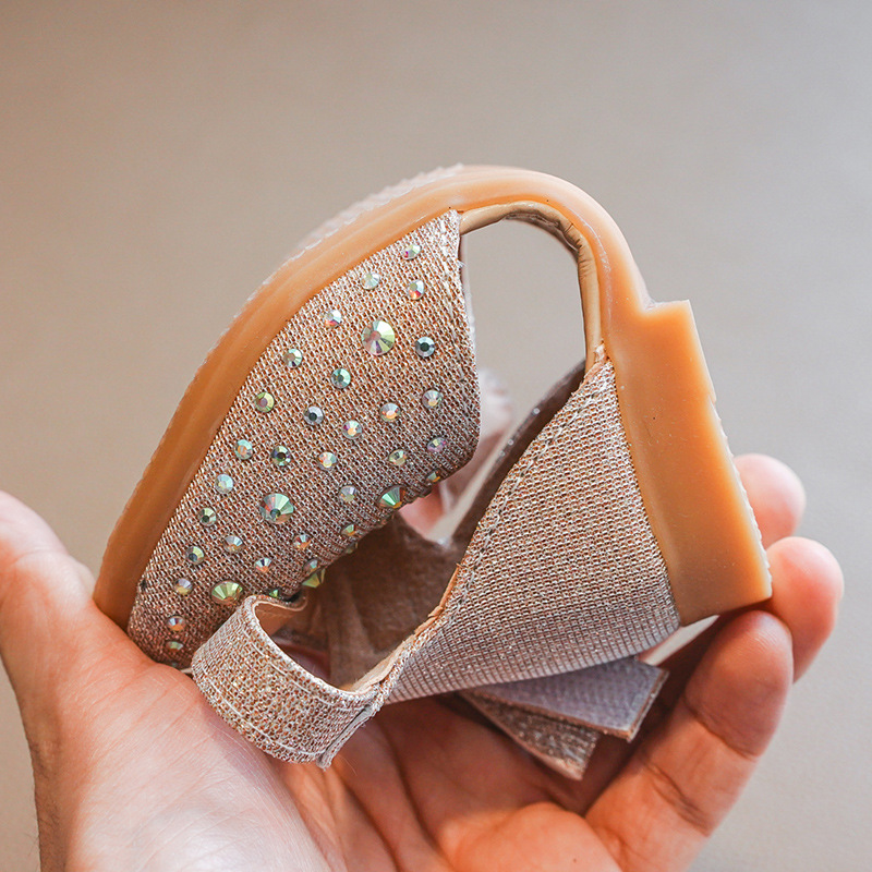 Girls Leather Shoes Children Flats Princess 2022 Spring Summer Brand New Kids Dress Shoes For Wedding Party Bling Glitter Sandals 21-35