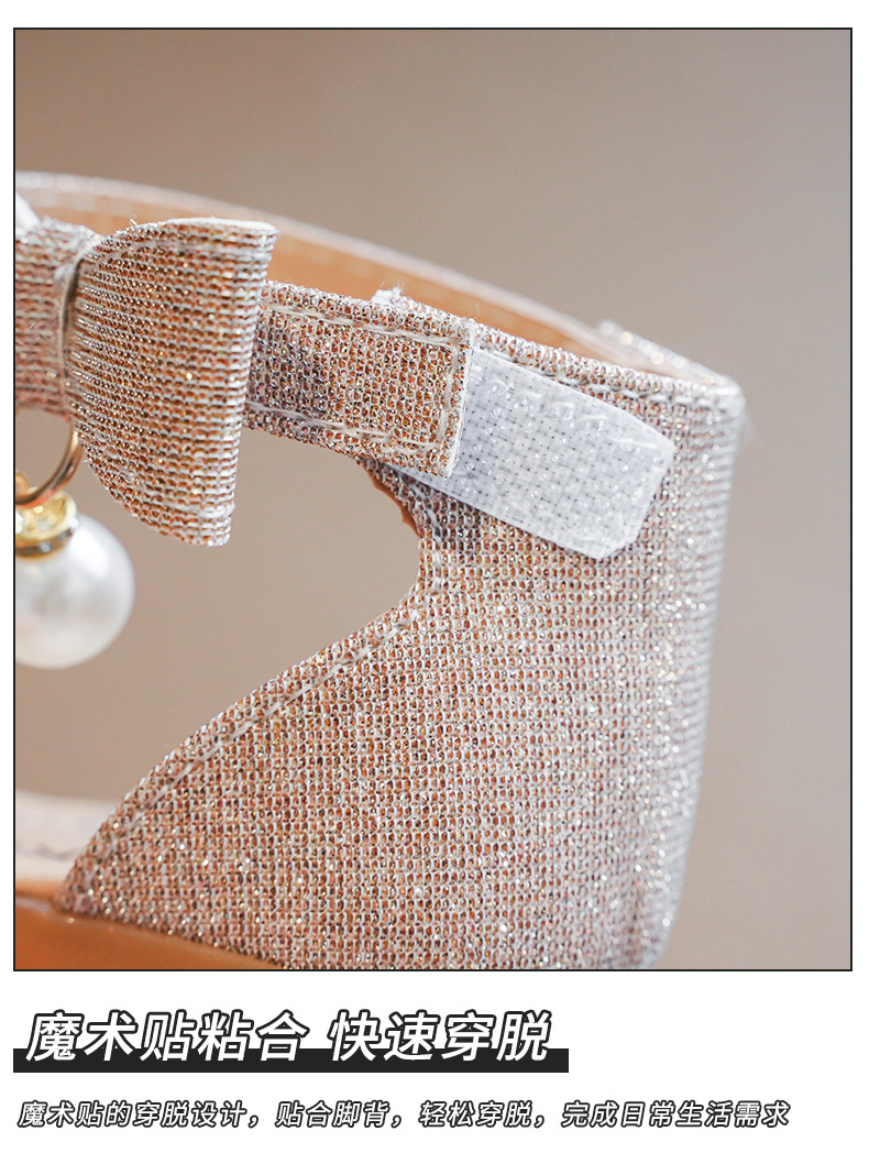 Girls Leather Shoes Children Flats Princess 2022 Spring Summer Brand New Kids Dress Shoes For Wedding Party Bling Glitter Sandals 21-35