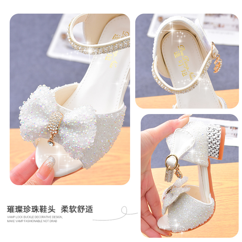 Children's Sandals Summer Princess Crystal Shoes 2022 New Girls High Heels Fashion Sequins Girls Soft Bottom Performance Shoes  Kids&Baby Shoes
