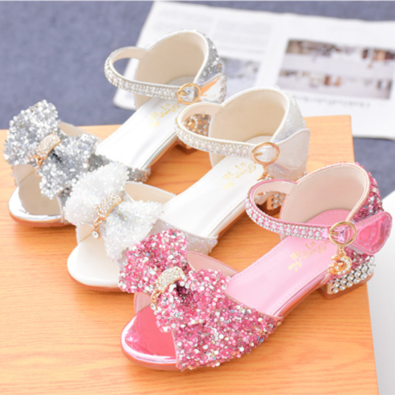Children's Sandals Summer Princess Crystal Shoes 2022 New Girls High Heels Fashion Sequins Girls Soft Bottom Performance Shoes  Kids&Baby Shoes