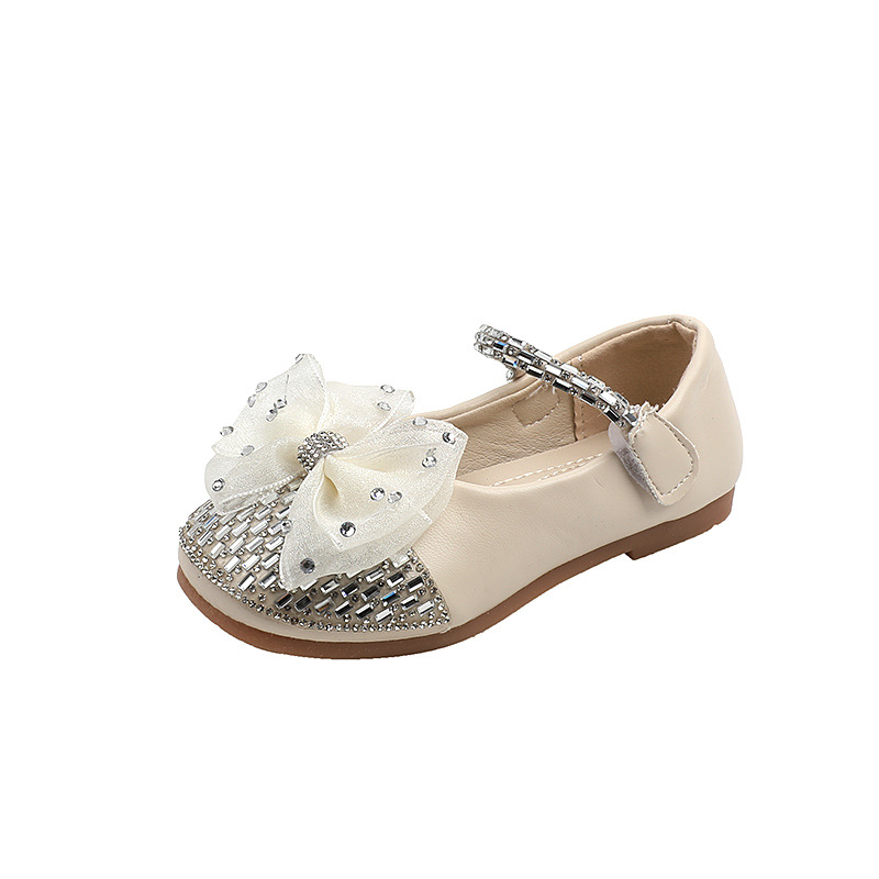 Spring Girls Lace Bow Leather Shoes Children's Sequins Princess Shoes Kids Fashion Rhinestone Dance Shoes Size 21-30 Toddler Girls' Shoes Oxfords