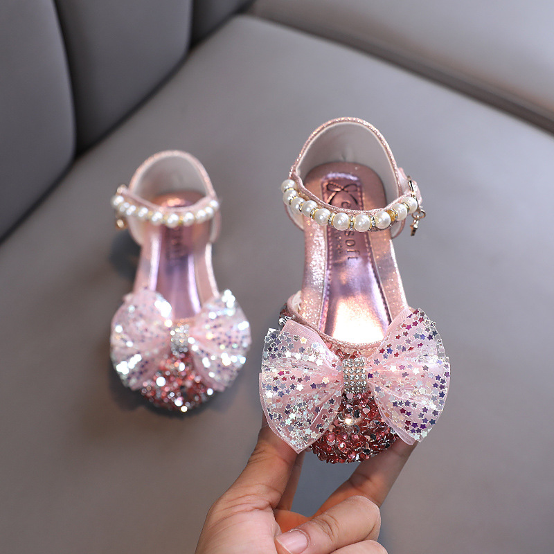 Princess Sandals Student 2022 New Summer Cute Pearl Sequin Bow Girls Sandals Children's Dance Flats Performance Shoes H81 Sandals