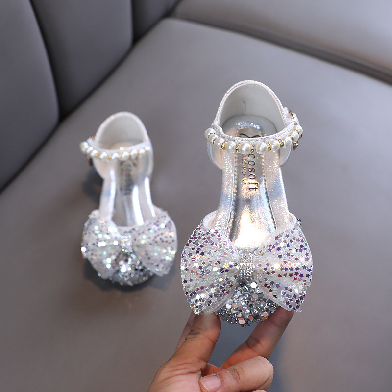 Princess Sandals Student 2022 New Summer Cute Pearl Sequin Bow Girls Sandals Children's Dance Flats Performance Shoes H81 Sandals
