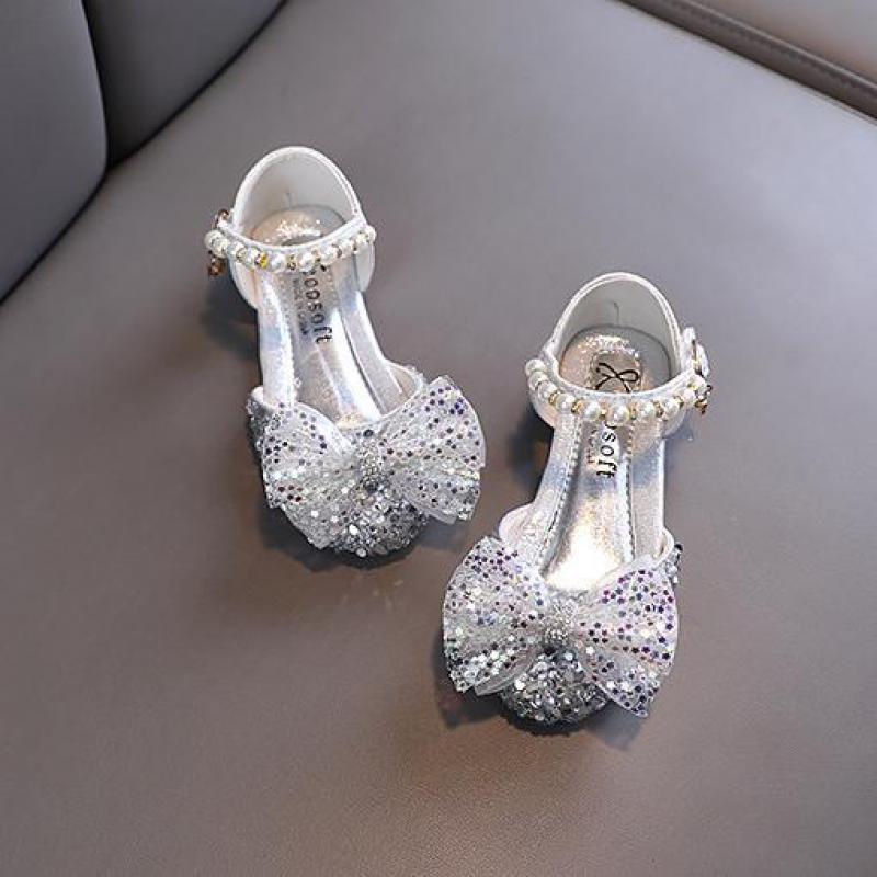 Princess Sandals Student 2022 New Summer Cute Pearl Sequin Bow Girls Sandals Children's Dance Flats Performance Shoes H81 Sandals