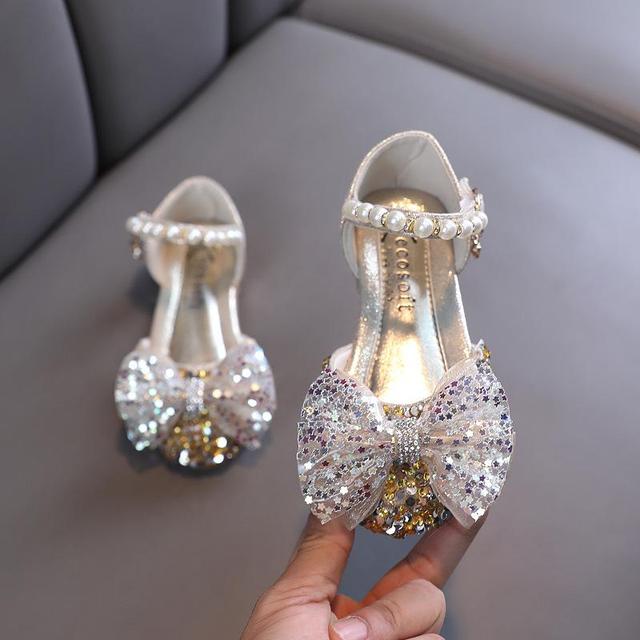 Princess Sandals Student 2022 New Summer Cute Pearl Sequin Bow Girls Sandals Children's Dance Flats Performance Shoes H81 Sandals