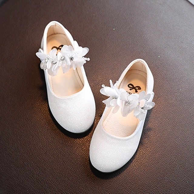 Kids Leather Girls Shoes Shining Flowers Princess Shoes For Baby Party Wedding Children Flats Spring Summer Dress Shoes Kids Baby Shoes