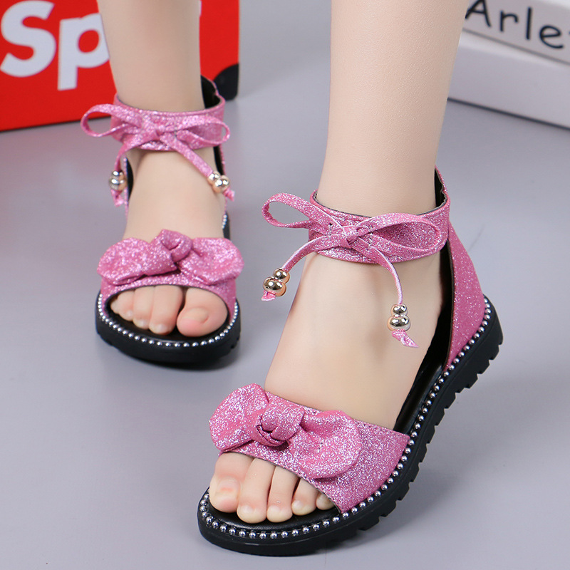 New 2022 Summer Girls Sandals Fashion Bowknot Zipper Princess Girls Shoes Children Kids Baby Party Flat Sandals Shoes A857