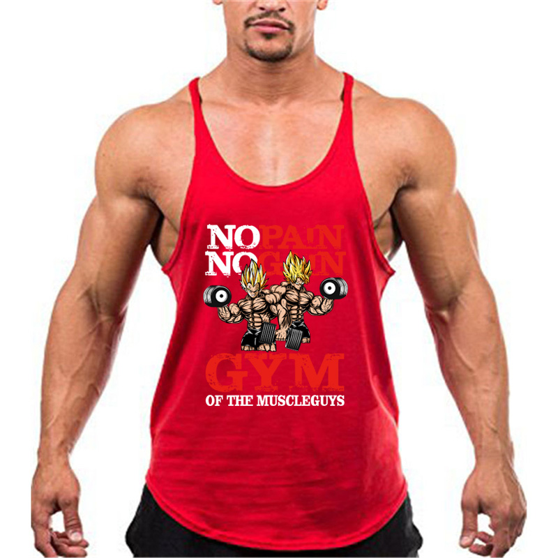 Bodybuilding Stringer Tank Tops Men Anime funny summer Clothing No Pain No Gain vest Fitness clothing Cotton gym singlets