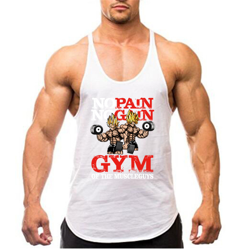 Bodybuilding Stringer Tank Tops Men Anime funny summer Clothing No Pain No Gain vest Fitness clothing Cotton gym singlets