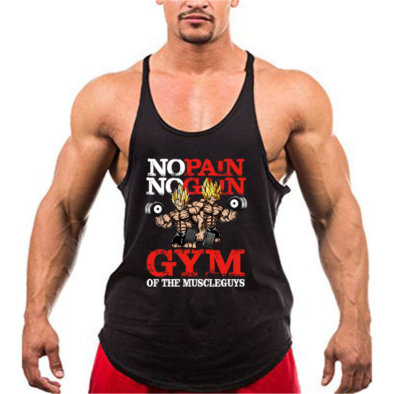 Bodybuilding Stringer Tank Tops Men Anime funny summer Clothing No Pain No Gain vest Fitness clothing Cotton gym singlets