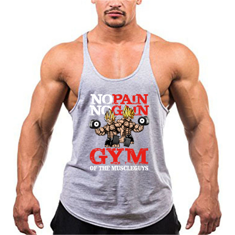 Bodybuilding Stringer Tank Tops Men Anime funny summer Clothing No Pain No Gain vest Fitness clothing Cotton gym singlets