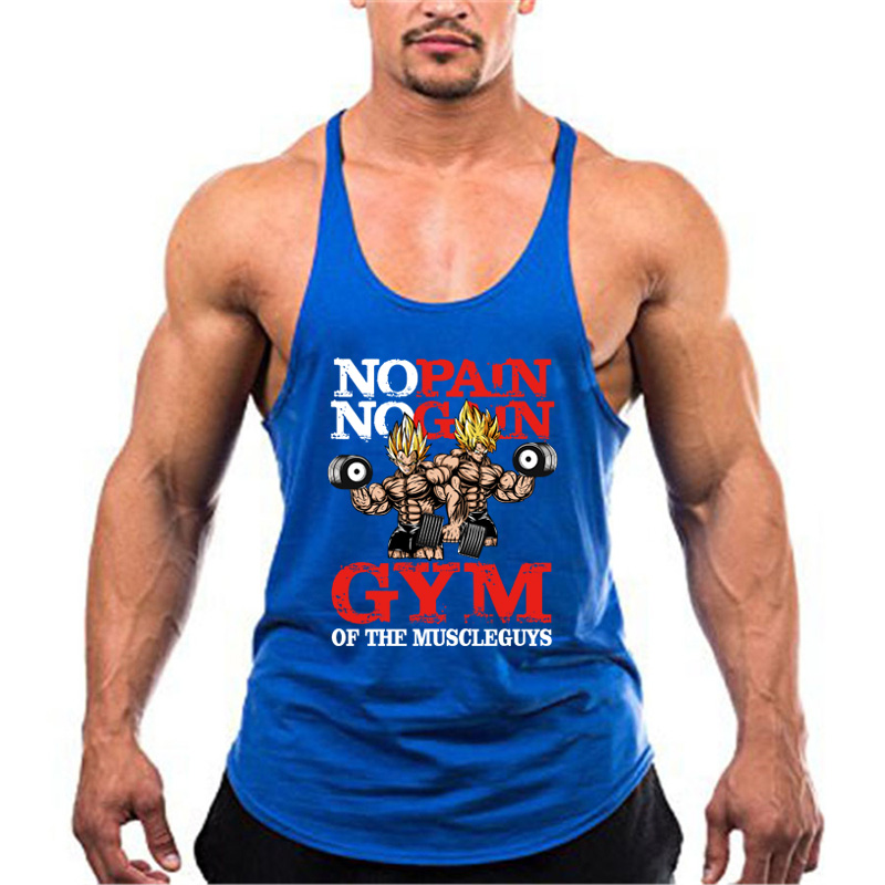 Bodybuilding Stringer Tank Tops Men Anime funny summer Clothing No Pain No Gain vest Fitness clothing Cotton gym singlets